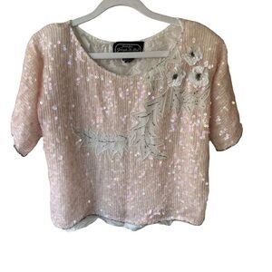Vintage Jean for Joseph Le Bon Women's Size Large Lined Silk Sequin Top Peach